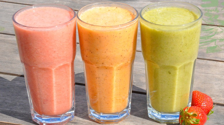 Three different smoothies in glasses