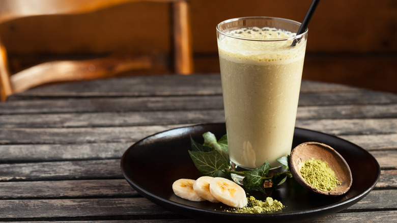 Banana matcha latte drink beverage