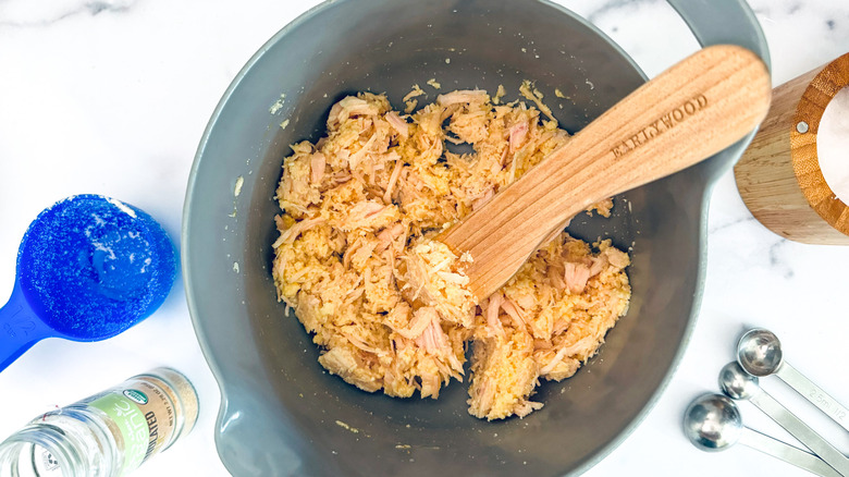 mixing chicken crust ingredients