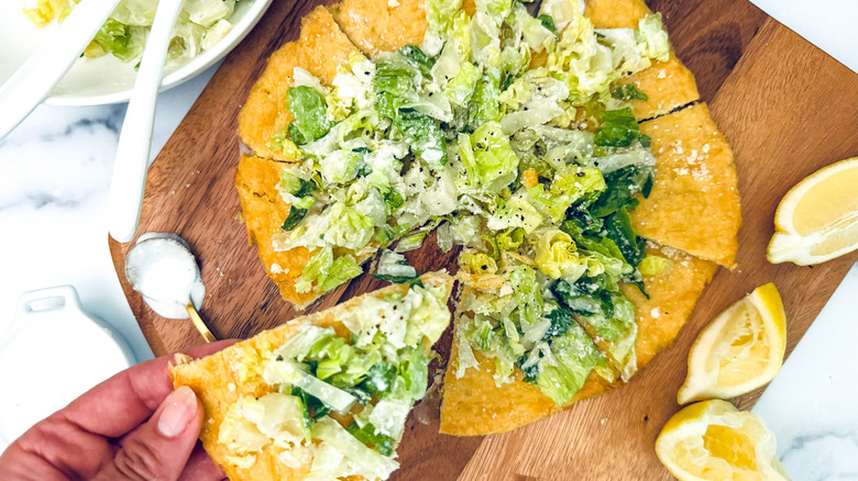 chicken crust with Caesar salad