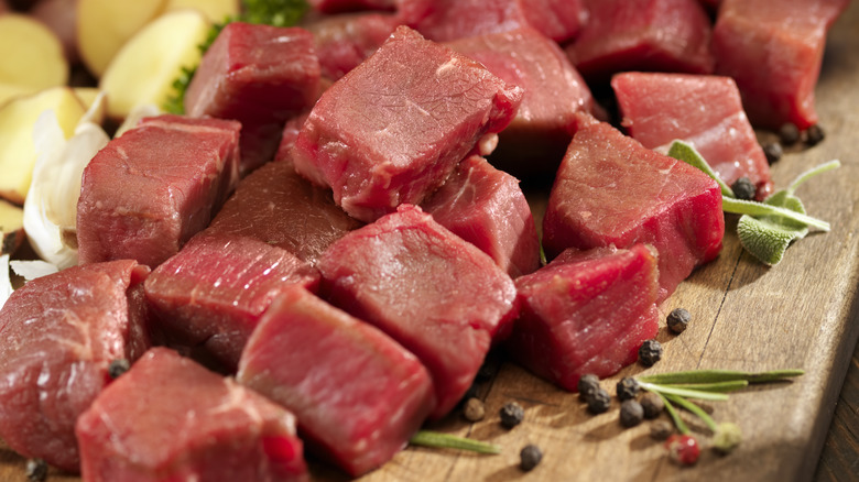 Beef chunks chopped for stew