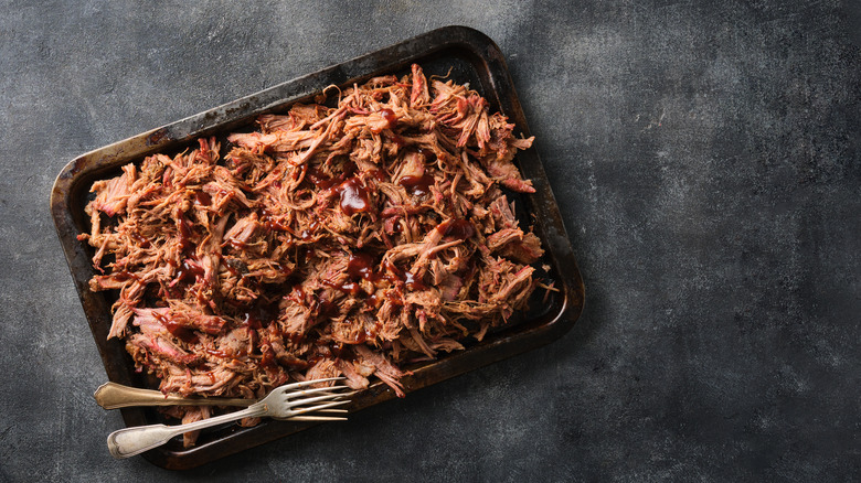 Pulled pork on a cutting board