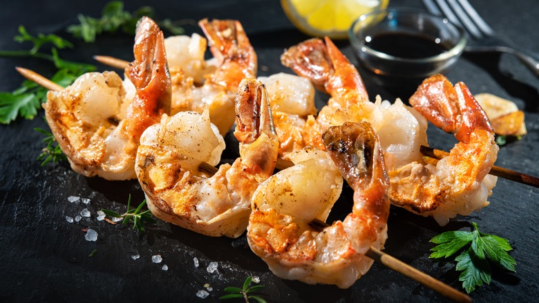 Grilled shrimp on skewers