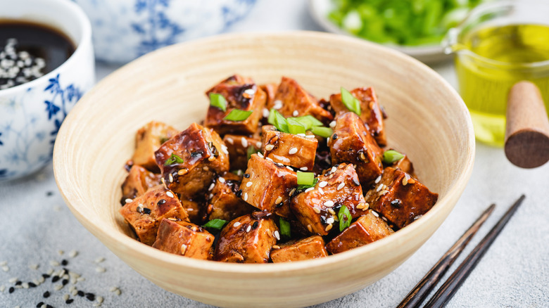 Fried tofu in a bowl