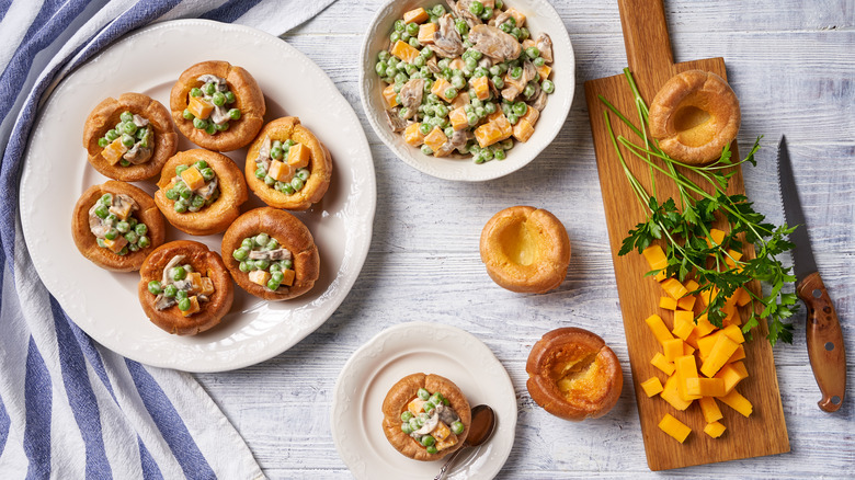 Mini Dutch babies with pea salad