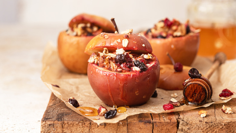 Baked apple on a dish