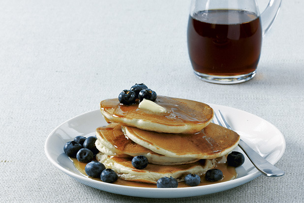 Buttermilk Pancakes with Blueberries and Maple Syrup