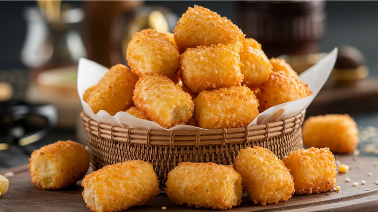 Tater tots in wicker basket