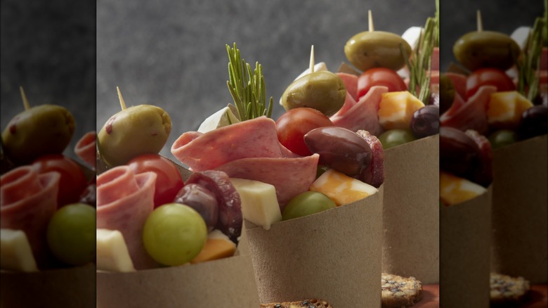 Charcuterie cones with olives