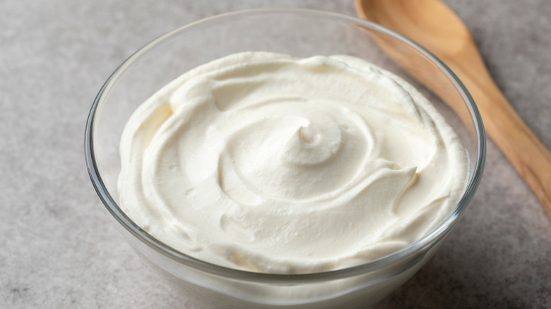 Bowl of crème fraiche