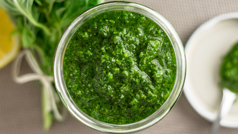 Bowl of homemade pesto