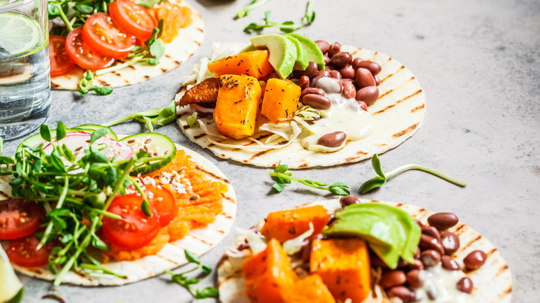 Tacos with sweet potatoes and beans