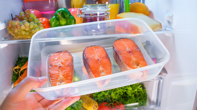 food containers in fridge