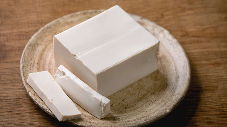 silken tofu block on plate