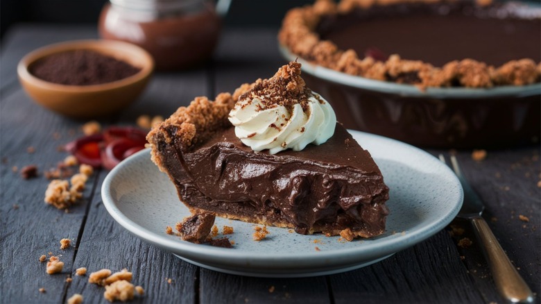 chocolate pudding pie slice 