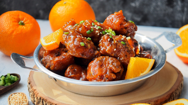 Orange chicken on white rice