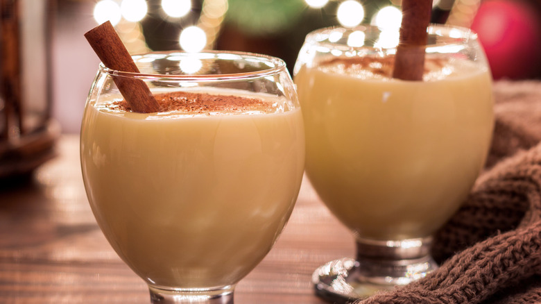 Two glasses of homemade eggnog