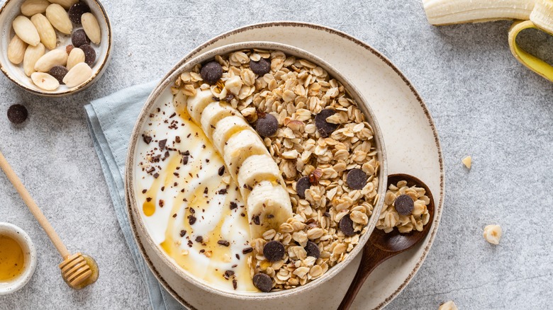 Dried fruit yogurt granola bowl