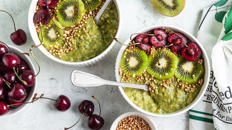 Matcha and fruit oatmeal