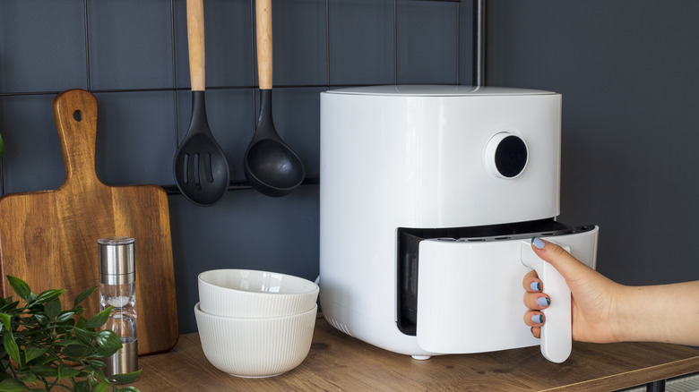 White air fryer on countertop