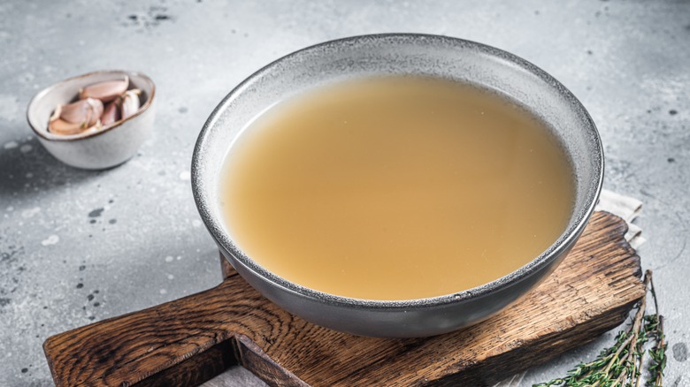 chicken stock in a bowl