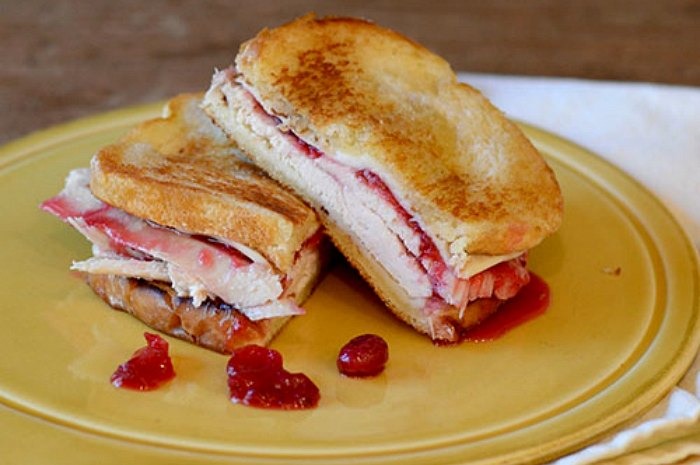 Grilled Turkey and Cheese with Cranberry Sauce