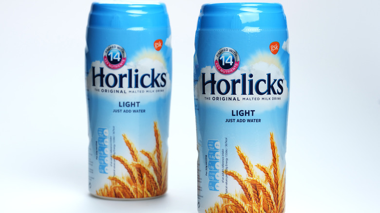 Two bottles of Horlicks malted milk powder