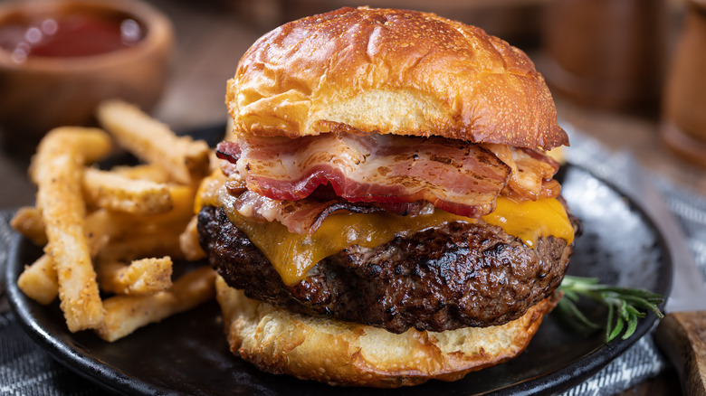 bacon cheeseburger with fries