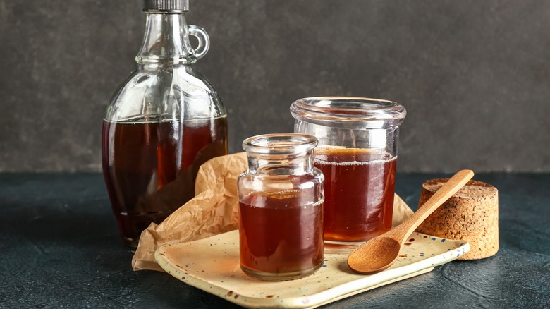 maple syrup bottle and jars