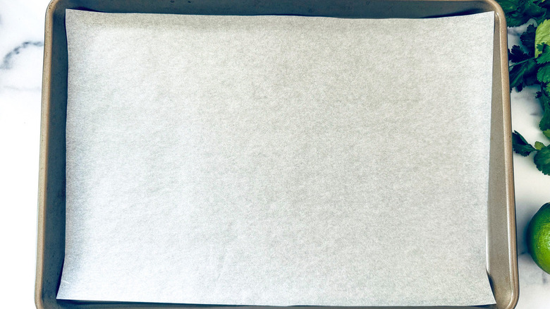 sheet pan lined with parchment paper