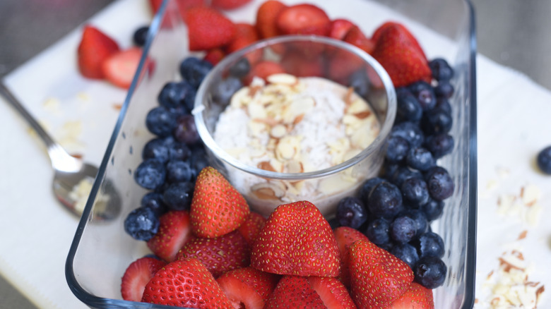 Marshmallow fluff and yogurt and fruit