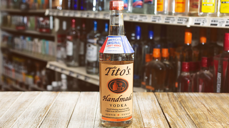 Bottle of Tito's at a liquor store