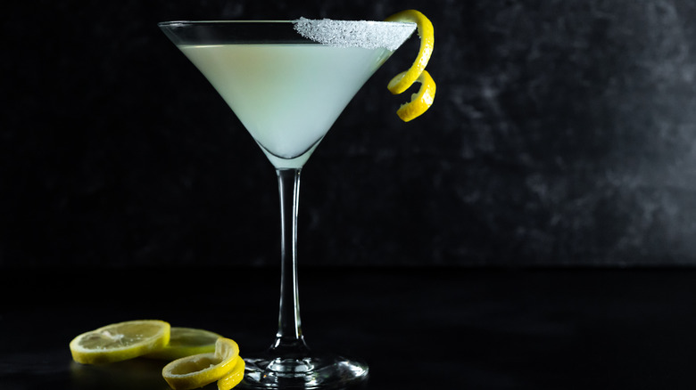 Lemon drop with sugar rim and peel garnish