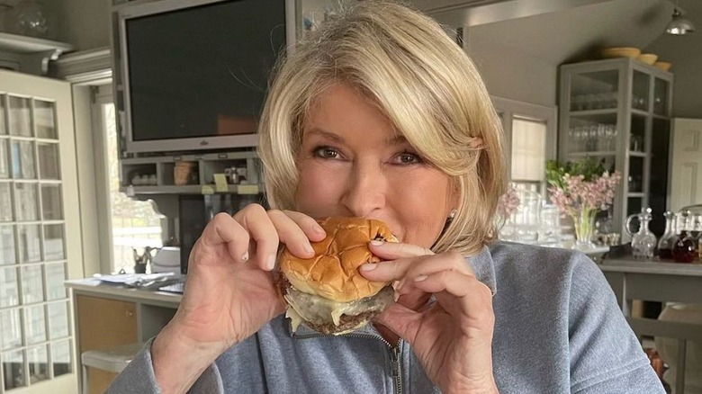 Martha Stewart eating burger