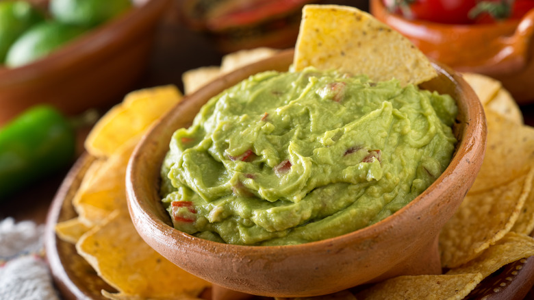 Close up of guacamole with tomato