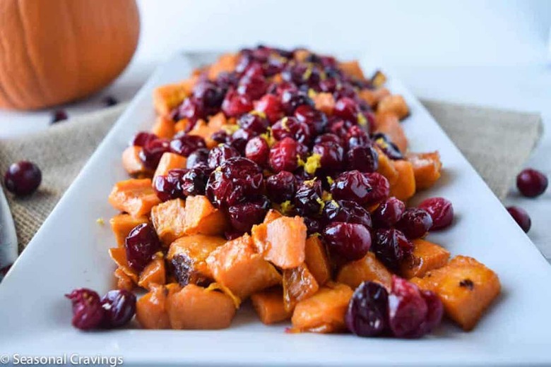 Roasted Maple Sweet Potatoes and Cranberries