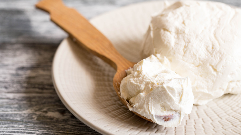 Mascarpone on wood spoon