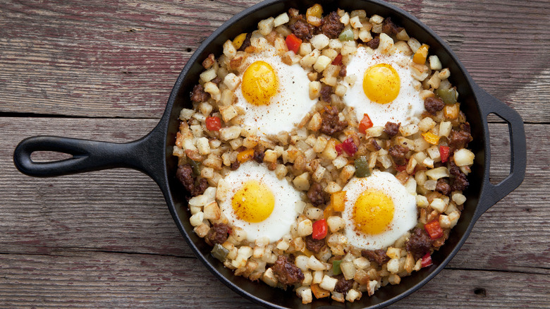 Breakfast hash in a skillet