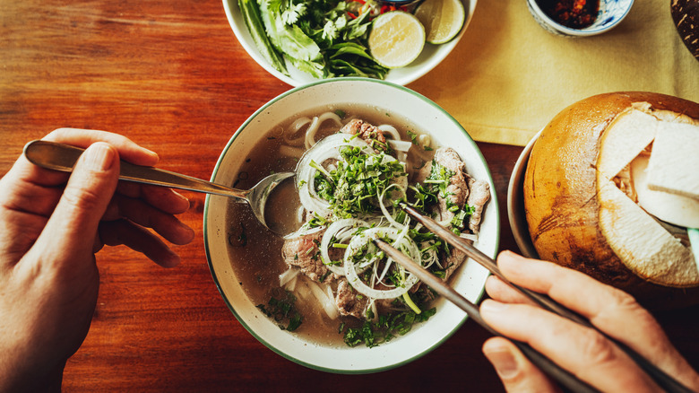 bowl of Pho from above