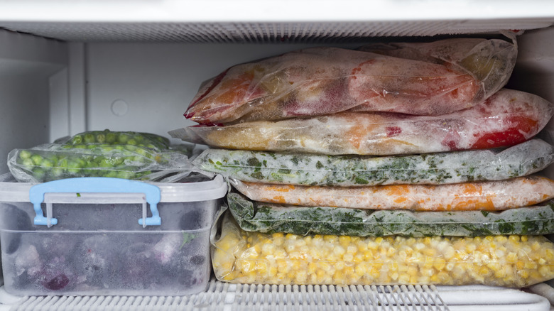 Freezer full of produce in freezer bags