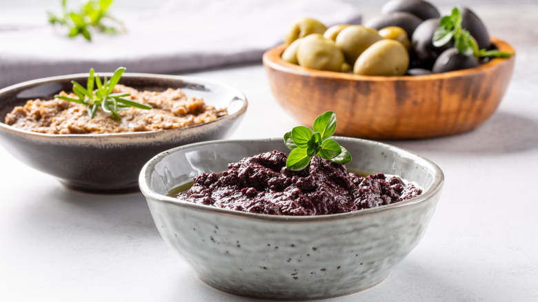 Bowls of olive tapenade