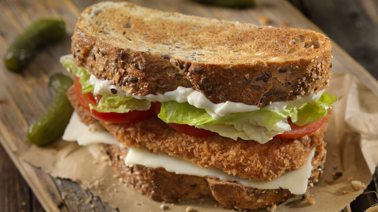 Pork cutlet on toasted bread