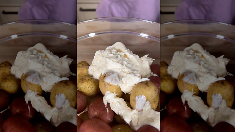 potatoes covered in mayonnaise