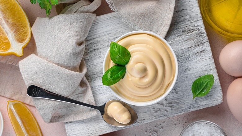 Homemade mayonnaise in bowl