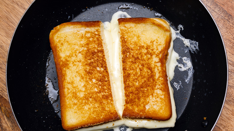 Grilled cheese in frying pan