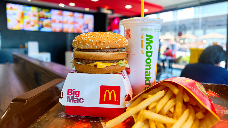 Big Mac sandwich at McDonald's with fries and drink