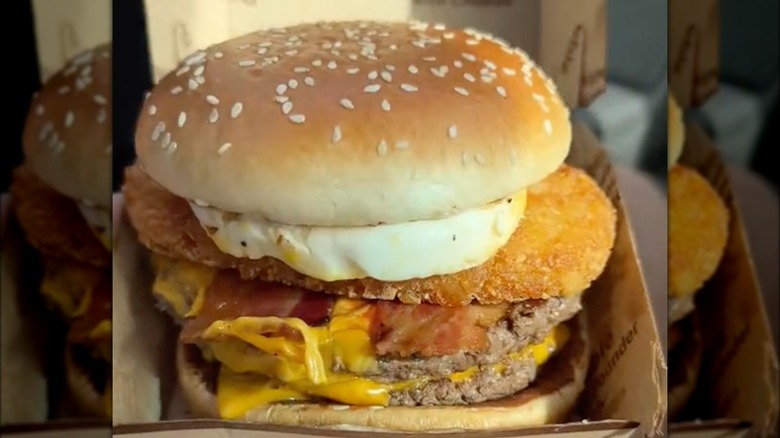 Mcdonald's burger with egg and hashbrown