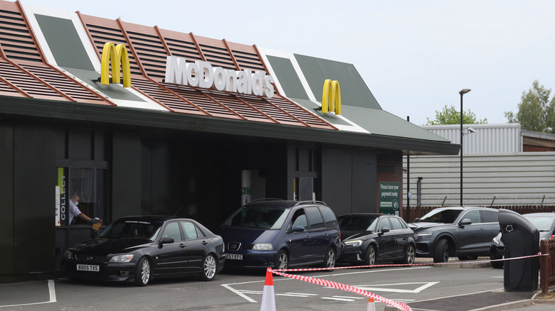 cars filling McDonald's drive-thru line