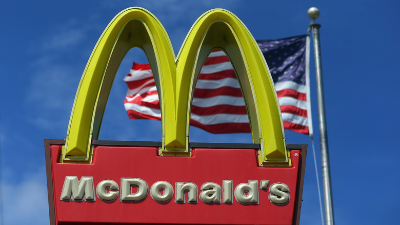 McDonald's arches with American flag