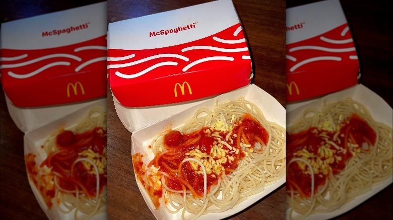 opened mcdonald's container with mcspaghetti